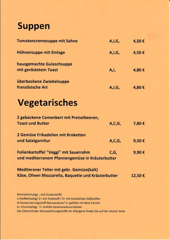Restaurant bei Manni Bedburg - Speisekarte deutsche Küche Seite 1 - Traditionelle Gerichte Rhein-Erft-Kreis