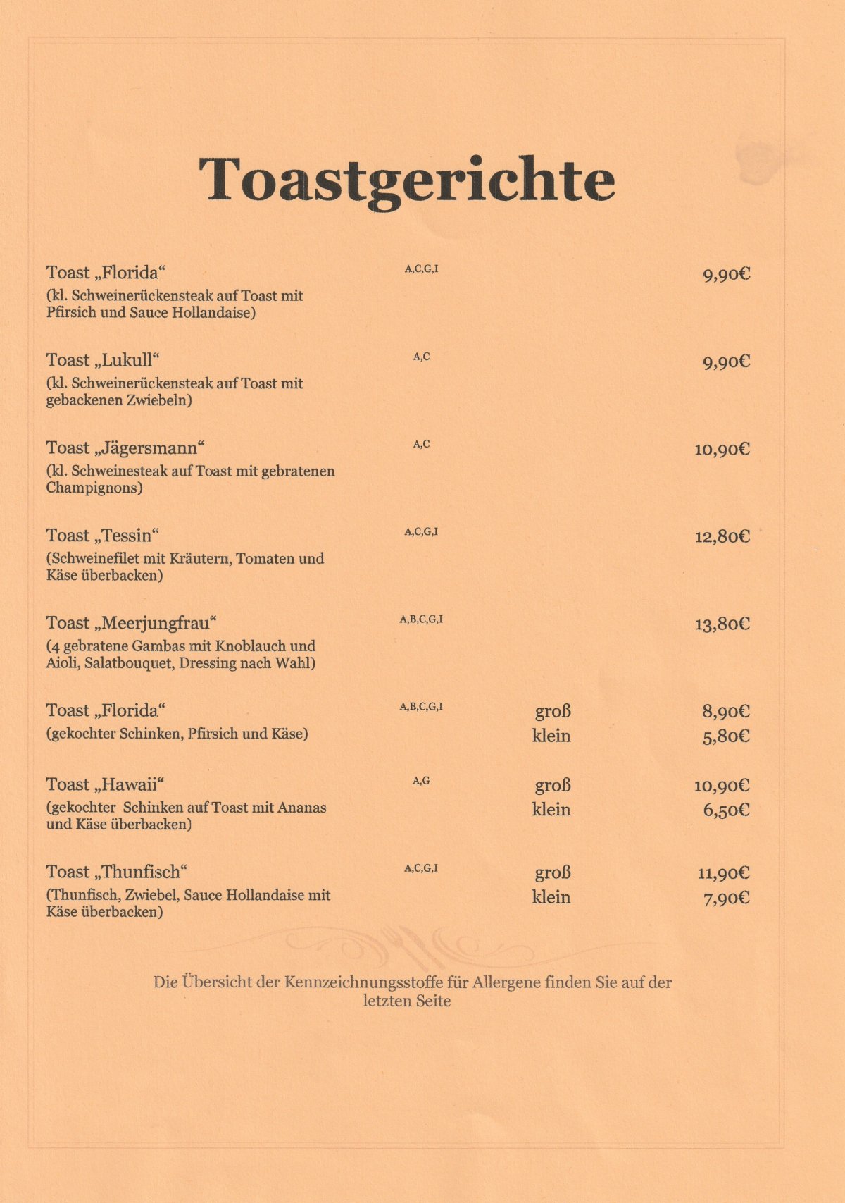 Restaurant bei Manni Bedburg - Speisekarte deutsche Küche Seite 3 - Traditionelle Gerichte Rhein-Erft-Kreis